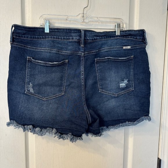KanCan | Womens 22 High Rise Ripped Distressed Americana Dark Wash 5 in Shorts - Picture 8 of 10